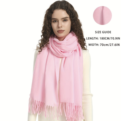Plain Imitation Cashmere Scarf Basic Tassel Long Strip Shawl Autumn Winter Outdoor Windproof Warm Female Wrap Scarf