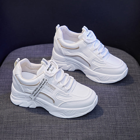 2025  Inner height increase dad shoes women's  spring new Korean version versatile sports shoes female students ins little white shoes women's P08