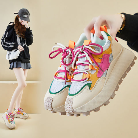 2025  ins Korean version of the new dad shoes for women  spring student sports running casual shoes platform height increase HL872-1