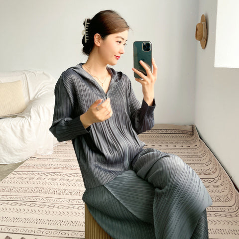 2025 counter short coat women's long sleeves loose and thin versatile autumn clothes new zipper hooded sweater cardigan top