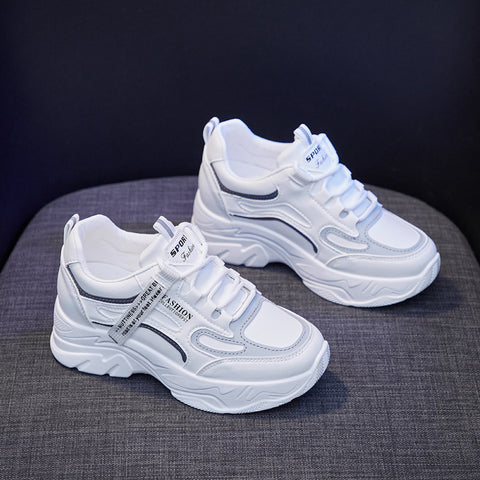 2025  Inner height increase dad shoes women's  spring new Korean version versatile sports shoes female students ins little white shoes women's P08