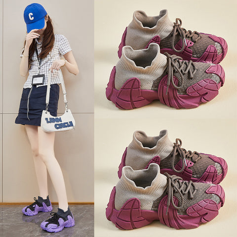 2025  ins Korean version of flying woven shoes  spring new student sports shoes fitness running casual shoes height increase TA007-1