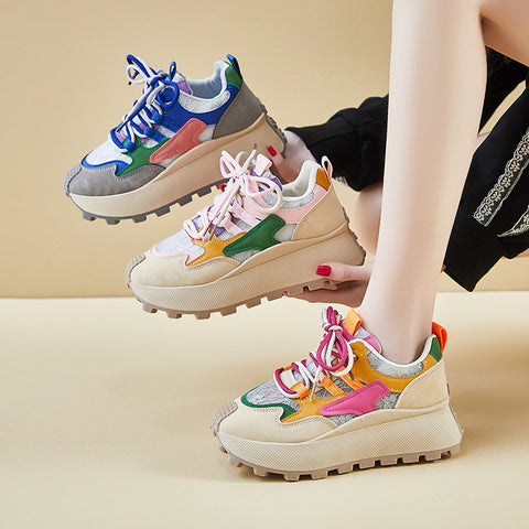 2025  ins Korean version of the new dad shoes for women  spring student sports running casual shoes platform height increase HL872-1