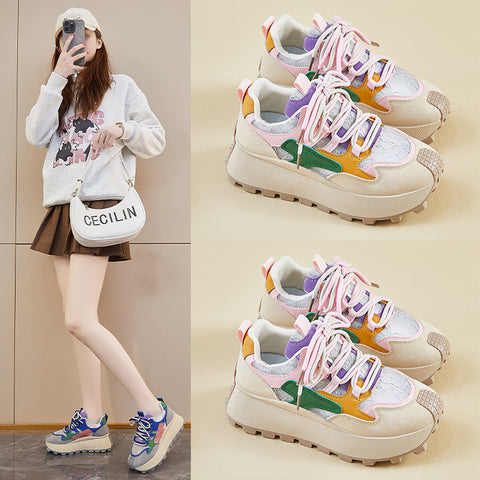 2025  ins Korean version of the new dad shoes for women  spring student sports running casual shoes platform height increase HL872-1