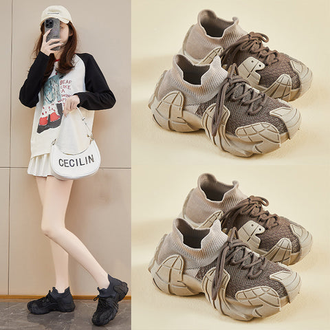 2025  ins Korean version of flying woven shoes  spring new student sports shoes fitness running casual shoes height increase TA007-1