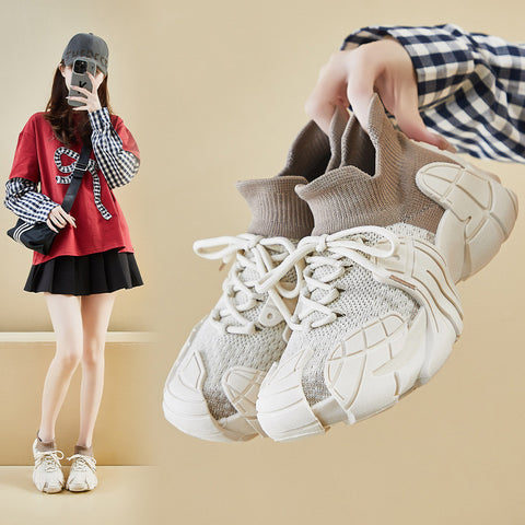 2025  ins Korean version of flying woven shoes  spring new student sports shoes fitness running casual shoes height increase TA007-1