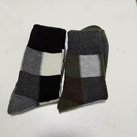 2/3/5 Pair Winter Middle Tube Socks Plaid Faux Wool Ring Thickened Warm Faux Rabbit Wool Socks