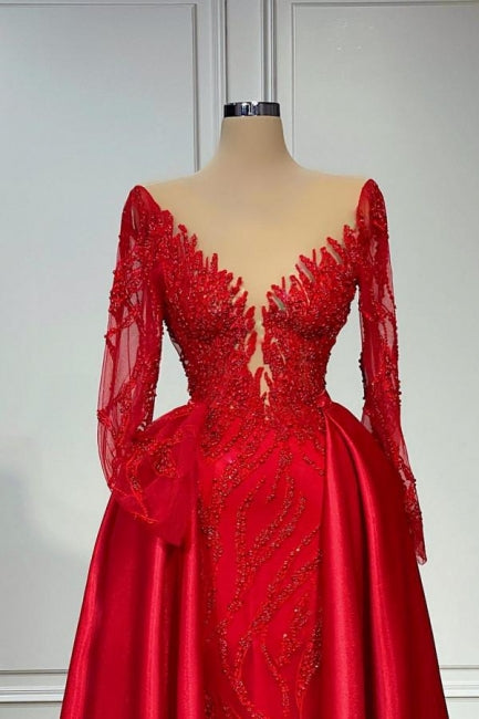 kamahe Chic V-neck Lace Prom Dresses Evening Gown With Long Sleeves