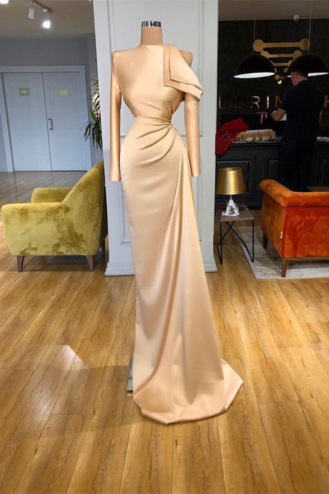 kamahe Gorgeous Long Sleeves Champagne Mermaid Prom Dress High Neck