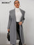 BKMGC Grey Khaki Tweed Coat Long Women Jacket Woolen Big Turn Over Collar Lapel Belt Waist Slim Fit Medium Length Winter 2022