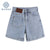 Irregular Pockets High Waist Denim Shorts Women Summer Fashion Korean Casual Loose A-Line Wide Leg Denim Hot Shorts Female