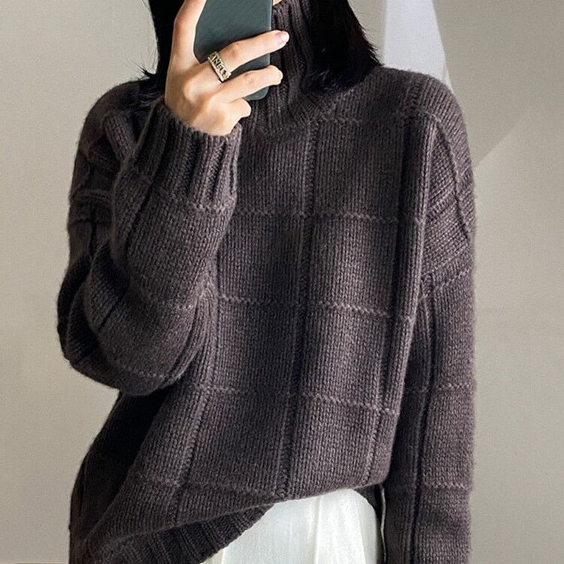 High-neck Thick Cashmere Sweater Women Loose Korean Style Lazy Autumn ...