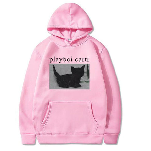Playboi Carti Women Sweatshirts Funny Cat Print Hoodies Harajuku Pullovers Streetwear Unisex Winter Fleece Warm Woman Clothing