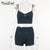 TiulZial Sport Matching Women Shorts Set Ribbed Knitted Crop Top And Biker Shorts Two Pieces One Suit Booty Shorts Set Tracksuit