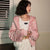 Sweet Pink Leopard Print Short Zipper Sweatshirt Top Women Loose Vintage Casual Streetwear Girl Hoodie Fashion Jacket Pullover