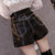 Autumn Winter Vintage Black Women&#39;s Faux PU Leather Shorts New High Waist Lace Up Short Wide Leg Trousers Female