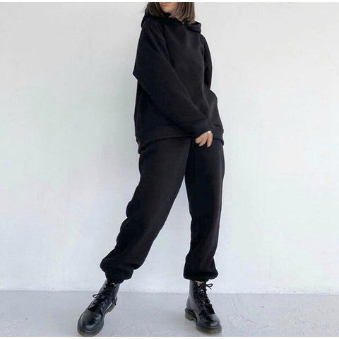 2 Piece Set Women Autumn Winter Tracksuit Solid Hooded Sweatshirt And Joggers Pants Suit Casual Women&#39;s Sets Fashion Sportswear