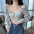 Ins Fashion Women Floral Print  Drawstring Blouses Shirt Women Short Sleeve French Vintage Bandage Lace Tops Female Blusas