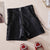 Autumn Women Tie High Waist PU Shorts Female Casual Black Leather Shorts Office Lady All Match Zipper Wide Leg Shorts A2116