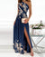 2022 Summer Elegant One Shoulder Floral Print High Slit Cutout Maxi Party Dress Asymmetric Women Long Wedding Evening Sexy Robes