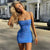 Summer Women Sexy Dress With Pleated Decoration Sexy Sleeveless Blue Tie-Dye Bodycon Slim Fit Party Vestidos
