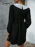 Simplee Vintage peter pan collar black women lace dress Puff sleeve v-neck smock mini dresses A-line high waist loose vestidos