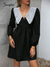 Simplee Vintage peter pan collar black women lace dress Puff sleeve v-neck smock mini dresses A-line high waist loose vestidos