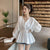 Blouse Womens Summer Spring White Women Shirts V-Neck Pleated Batwing Sleeve Ruffles Hipster Girl Elastic Waist Solid Casual New