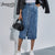 Benuynffy Single Breasted Knee Length Denim Skirt Women Streetwear Casual Pocket High Waist Straight Jeans Skirt New
