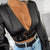 Womens Sexy Lace Deep V Neck Slim Fit Crop Top Elegant Fashion Lady Summer Casual Solid Long Sleeve Satin Blouse Shirts