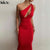 Kliou Cut Out Sexy Midnight Clubwear Maxi Dresses Solid One Shoulder Birthday Outfit For Women Slim Bodycon Party Dress