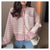 Korean Pink Houndstooth Short Sweater Cardigan Women Elegant Faux Mink Cashmere Knitwear 2022 Winter Vintage O-Neck Knitted Coat