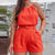 Casual Halter Two Piece Sets Women Summer 2022 Sleeveless Tops And Wide Leg Belt Shorts Female Loose Backless Elegent Solid Sets