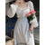 QWEEK Vintage Elegant Fairy Princess White Lace Dress Woman French Retro Square Collar Designer Slim Dress Autumn Clothes
