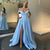 Baby Blue Evening Dress Sexy Long Party Gowns Elegant Satin Prom Dresses Button High Slit Formal Christmas robe de soiree