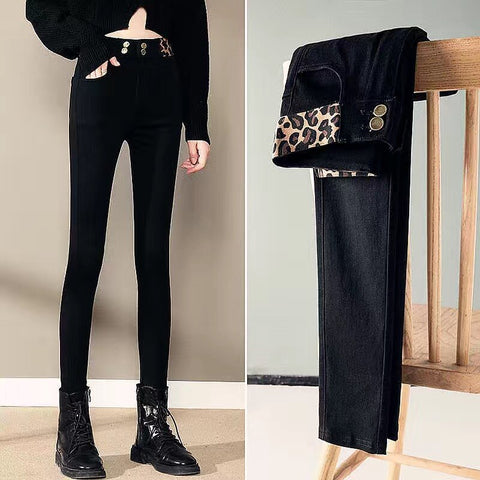 2022 Autumn Spring New Black leggings Casual Elastic High Waist stretch feet pants women&#39;s Metal Buttons was thin Pencil Pants