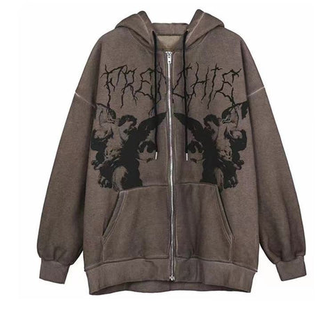 Streetwear Y2k Tops Letter Print Grunge Goth Oversized Zip-Up Hoodies Streetwear Harajuku Hip-hop Kawaii Women Sweatshirts