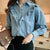 Korean Style Ruffle Denim Blouse Women Casual Loose Long Sleeve Jean Shirt Female Elegant Plus Size 4XL Spring Blue Denim Tops