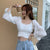 Korean Chic Long Sleeve Women&#39;s Shirt Short Slim Slash-neck Fashion Top Female Streetwear Women&#39;s Blouse Summer New 12927