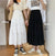 Spring Summer Women Chiffon Skirts Vintage High Waist Elastic Patchwork White Black Chic Long Cake A-line Skirt for Student