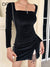 DFLlifes Sexy Women Dress Velvet Split Party Clubwear Long Sleeve Slim Female Dresses 2022 Hot Black Bodycon Solid Mini Vestidos