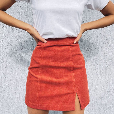 Woman corduroy skirt summer sexy mini Vintage harajuku skirts mini  slit slim high waist straight skirt ladies korean style