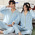 SLPBELY Cotton Couple Pajamas Set Homesuit Autumn Winter Simple Solid Lapel Long Sleeve Men And Women Nightwear Lovers Pyjamas