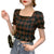 Women Short Shirt Tops Summer Vintage Puff Sleeve Plaid Square Neck Waist Tight Top Blouse Short Sleeves Femen Girls
