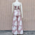 Women&#39;s Summer Sets Floral Printed Two Piece Set Tie Front Tube Top Wide Leg Pants Suit Female Casual Simple Tracksuit Trousers