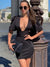 Articat Sexy Puff Crystal Diamond Sleeve Bodycon Dress Women Elegant Backless Mini Dress High Street Black Deep V-neck Vestidos