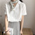 Fashion Short Sleeve V Neck Office Lady White Shirt Tops Retro Shirt for Women Simple Solid Summer Blouse Blusas Femininas 10166