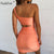 Nadafair Mini Bodycon Summer Dress Women Club Hollow Out Ruched Backless Orange White Black Party Bandage Women Sexy Dresses