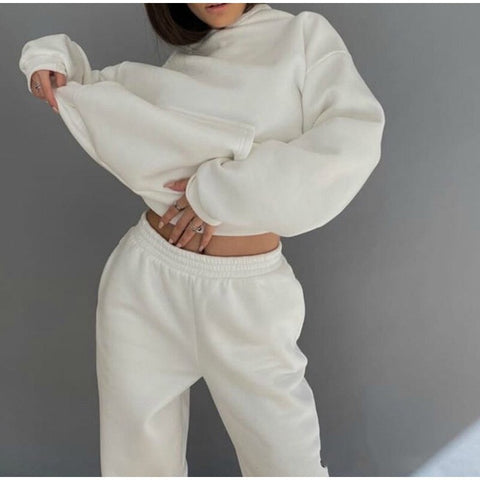 2 Piece Set Women Autumn Winter Tracksuit Solid Hooded Sweatshirt And Joggers Pants Suit Casual Women&#39;s Sets Fashion Sportswear