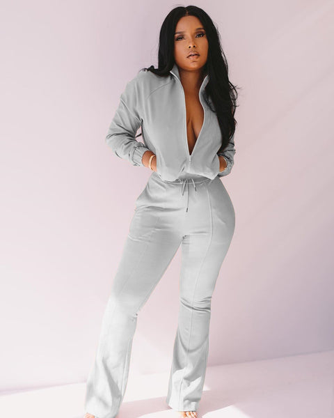 Fall clothes sweat suits long sleeve zipper sweatshirt+flare pant outfits for women 2022 black sweatsuit matching sets